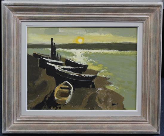 § Donald McIntyre (1923-2009) Setting Sun and Boats, 12 x 16in.